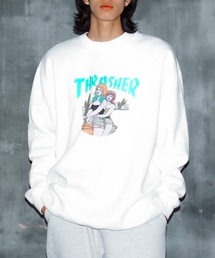 THRASHER（スラッシャー）の「BABES CREW SWEAT/スラッシャー裏起毛リラックスサイジングバイカーガールプリントクルーネックスウェットトレーナー（スウェット）」