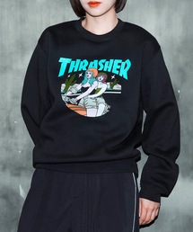 THRASHER（スラッシャー）の「BABES CREW SWEAT/スラッシャー裏起毛リラックスサイジングバイカーガールプリントクルーネックスウェットトレーナー（スウェット）」
