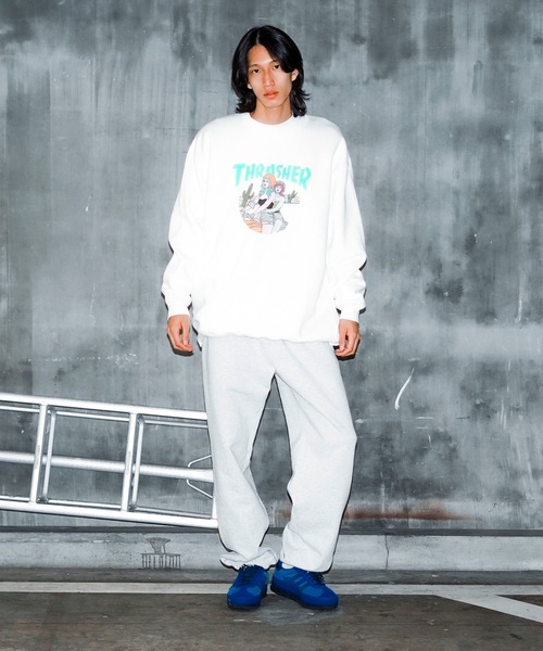 【セール】BABES CREW SWEAT/スラッシャー裏起毛リラックスサイジングバイカーガールプリントクルーネックスウェットトレーナー（スウェット）｜THRASHER（スラッシャー）