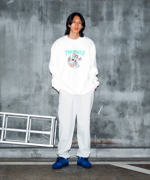【セール】BABES CREW SWEAT/スラッシャー裏起毛リラックスサイジングバイカーガールプリントクルーネックスウェットトレーナー（スウェット）｜THRASHER（スラッシャー）