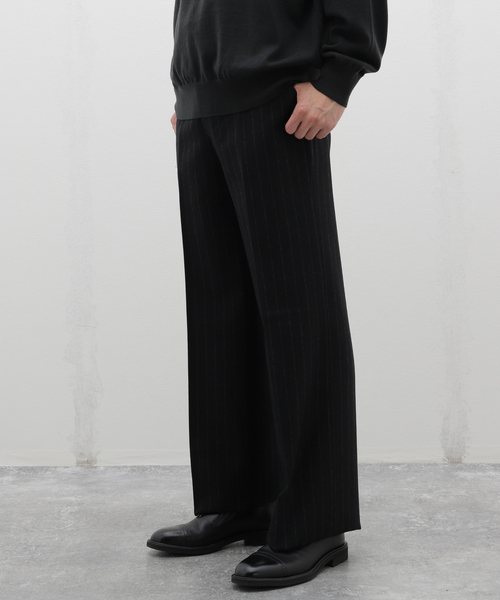 [新品] HUSBANDS(ハズバンズ) スラックス HUSBANDS（ハズバンズ）ウールフランネルチョークストライプ