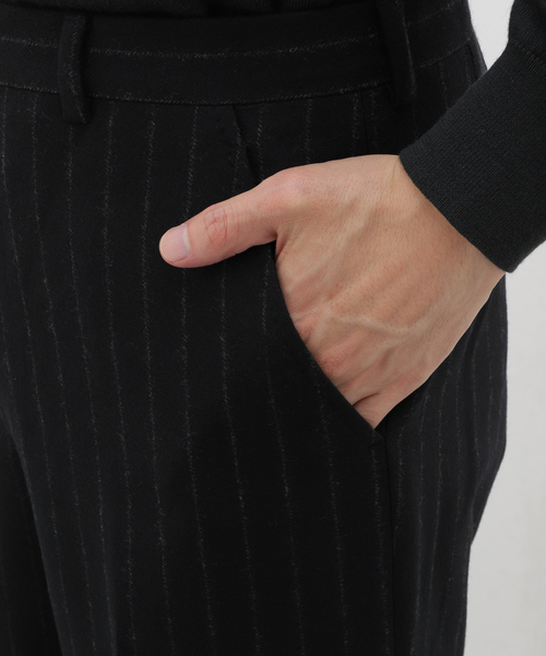 [新品] HUSBANDS(ハズバンズ) スラックス HUSBANDS（ハズバンズ）ウールフランネルチョークストライプ