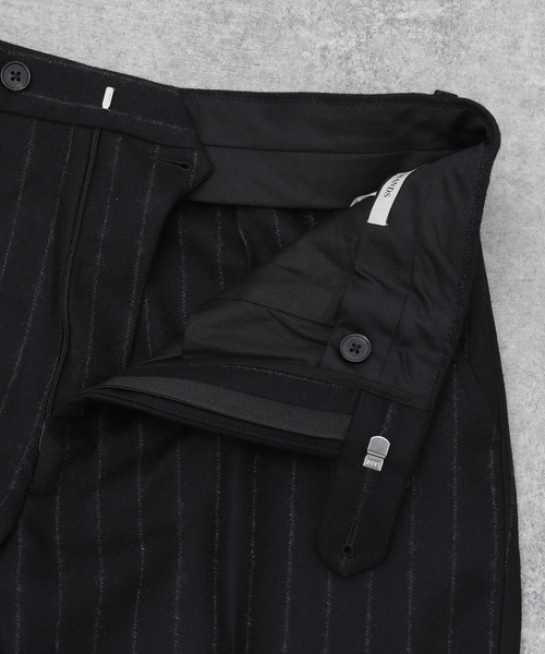 [新品] HUSBANDS(ハズバンズ) スラックス HUSBANDS（ハズバンズ）ウールフランネルチョークストライプ