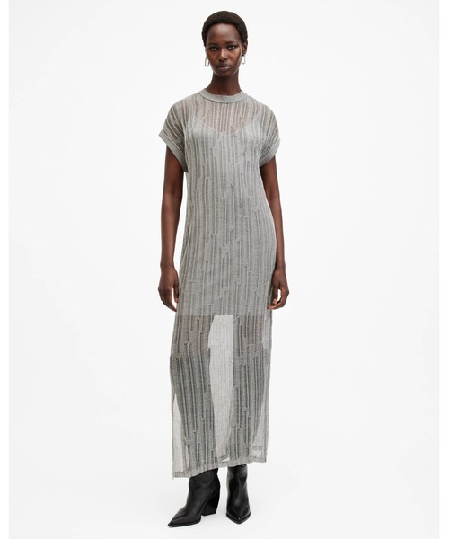 GIANA ドレス AllSaints Women's Giana Metallic Open Stitch Midi Dress at