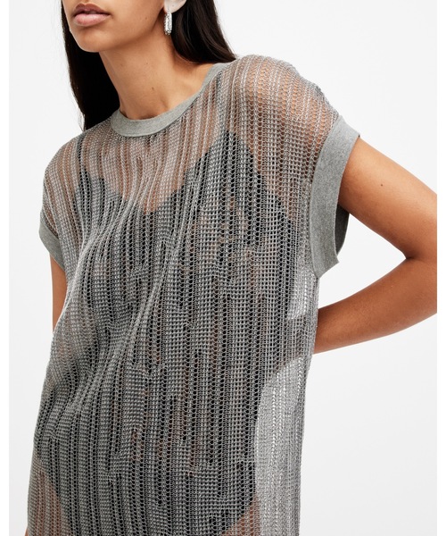 GIANA ドレス AllSaints Women's Giana Metallic Open Stitch Midi Dress at