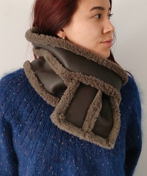 CONTROL FREAK（コントロールフリーク）の「CONTROL FREAK(コントロールフリーク)ムートン風リバーシブルティペット（マフラー・レディース・ブラック/ダークブラウン/ベージュ・FREE）」の4枚目の写真