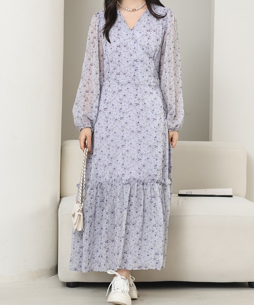 Lace Ladies(レースレディース)の「小花柄 Vネック シフォン ロング ワンピース(ワンピース・レディース・ブラック/ブラウン/パープル・FREE)」の14枚目の写真