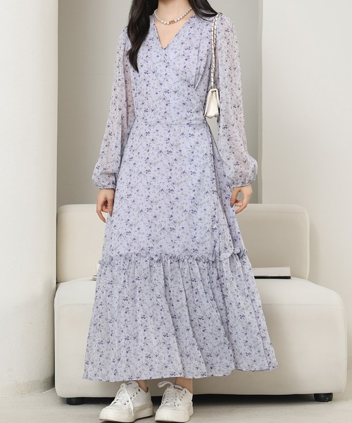 Lace Ladies(レースレディース)の「小花柄 Vネック シフォン ロング ワンピース(ワンピース・レディース・ブラック/ブラウン/パープル・FREE)」の15枚目の写真