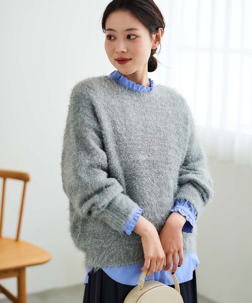 【良品】モンクレール★カシミヤ×ウール　ロゴ　ニット　セーター　アイボリー　ラメ MONCLER モンクレール ニット CREW NECK 9C00003 M3307 レディース