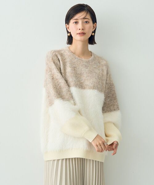 YECCA VECCA(イェッカヴェッカ)の「素材MIX配色プルオーバー(ニット/セーター・レディース・アイボリー/ブラック・FREE)」の2枚目の写真