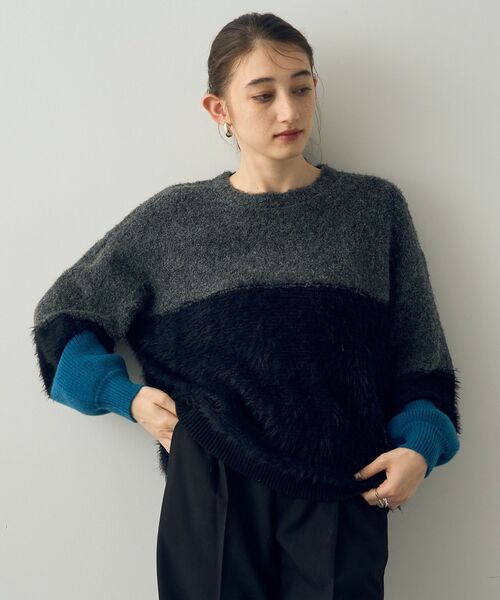 YECCA VECCA(イェッカヴェッカ)の「素材MIX配色プルオーバー(ニット/セーター・レディース・アイボリー/ブラック・FREE)」の4枚目の写真