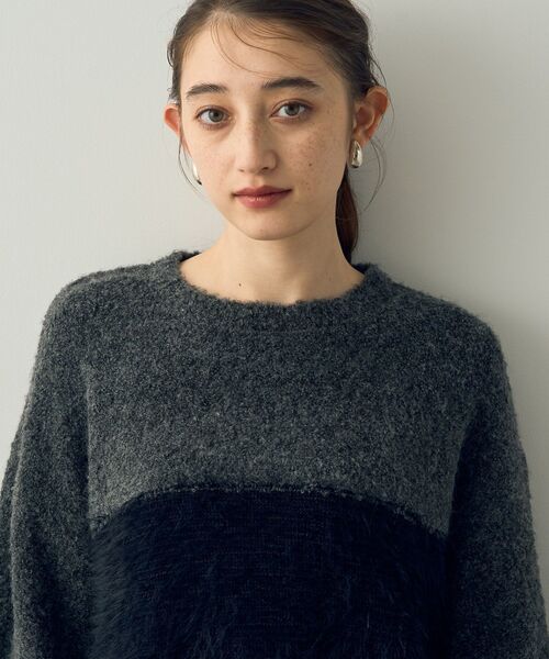 YECCA VECCA(イェッカヴェッカ)の「素材MIX配色プルオーバー(ニット/セーター・レディース・アイボリー/ブラック・FREE)」の9枚目の写真