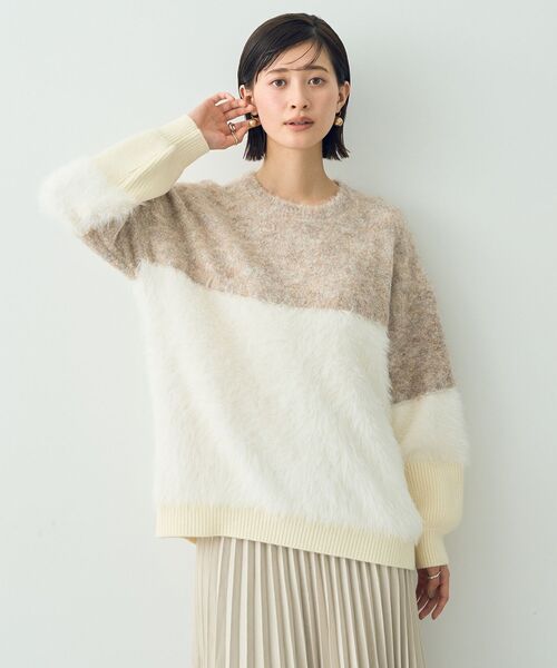 YECCA VECCA(イェッカヴェッカ)の「素材MIX配色プルオーバー(ニット/セーター・レディース・アイボリー/ブラック・FREE)」の19枚目の写真