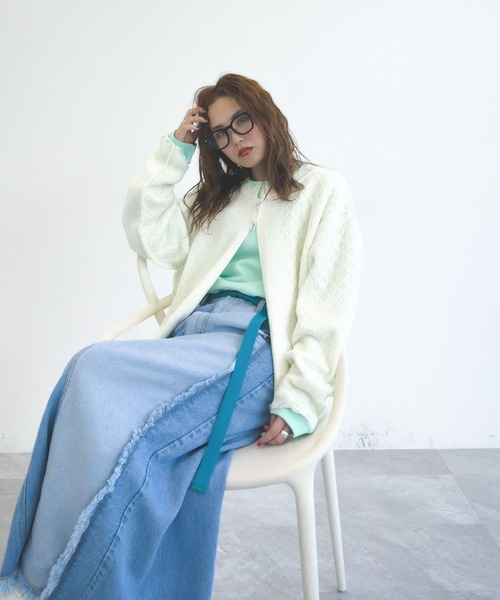 niko and...（ニコアンド）の「【MODE NORM CORE】アイレットニットルーズブルゾン（ブルゾン・レディース・ライトグレー/ブラック/オフホワイト・FREE）」の9枚目の写真