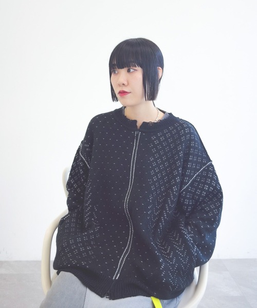 niko and...（ニコアンド）の「【MODE NORM CORE】アイレットニットルーズブルゾン（ブルゾン・レディース・ライトグレー/ブラック/オフホワイト・FREE）」の22枚目の写真