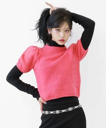 minsobi（ミンソビ）の「パフスリーブニット 半袖 ボリューム ハーフスリーブ ウール混半袖ニット ボリュームニット クロップドニット（ニット/セーター）」