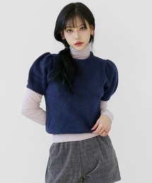 minsobi（ミンソビ）の「パフスリーブニット 半袖 ボリューム ハーフスリーブ ウール混半袖ニット ボリュームニット クロップドニット（ニット/セーター）」