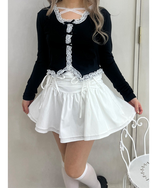 MORE self LOVE(モアセルフラブ)の「レースクロストップス(Tシャツ/カットソー・レディース・グレー/ブラック/ホワイト・FREE)」の8枚目の写真
