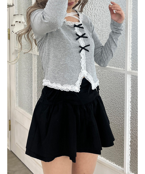 MORE self LOVE(モアセルフラブ)の「レースクロストップス(Tシャツ/カットソー・レディース・グレー/ブラック/ホワイト・FREE)」の17枚目の写真