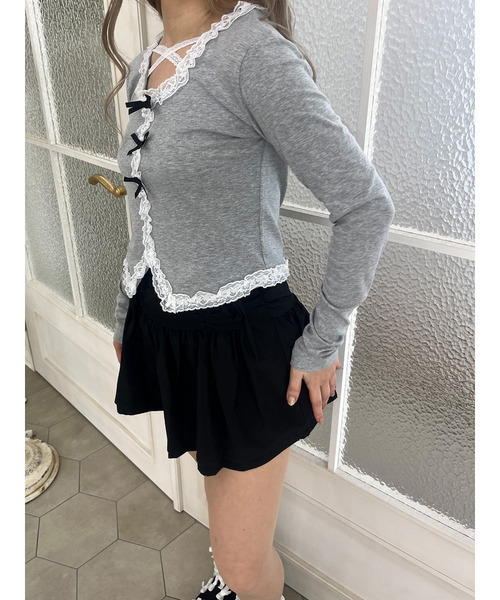 MORE self LOVE(モアセルフラブ)の「レースクロストップス(Tシャツ/カットソー・レディース・グレー/ブラック/ホワイト・FREE)」の20枚目の写真