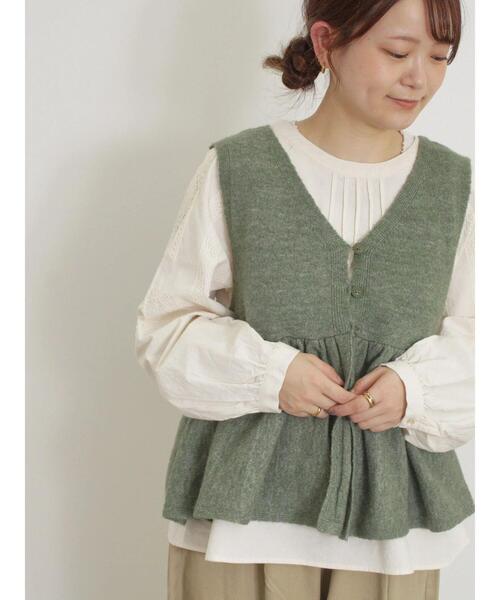 Samansa Mos2（サマンサ モスモス）の「Vネック裾フリル前後2WAYニットベスト（ベスト・レディース・ピンク/モカ/キナリ/グリーン・F）」の15枚目の写真