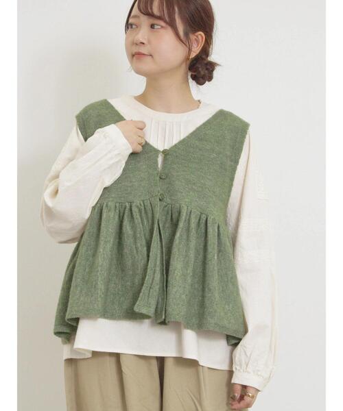 Samansa Mos2（サマンサ モスモス）の「Vネック裾フリル前後2WAYニットベスト（ベスト・レディース・ピンク/モカ/キナリ/グリーン・F）」の16枚目の写真