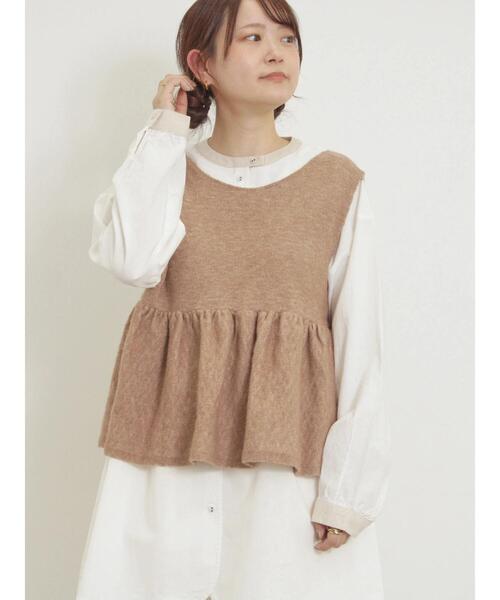 Samansa Mos2（サマンサ モスモス）の「Vネック裾フリル前後2WAYニットベスト（ベスト・レディース・ピンク/モカ/キナリ/グリーン・F）」の20枚目の写真