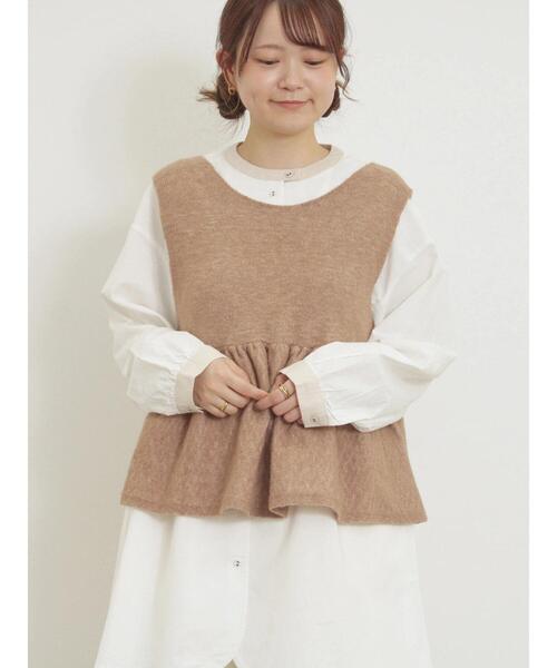 Samansa Mos2（サマンサ モスモス）の「Vネック裾フリル前後2WAYニットベスト（ベスト・レディース・ピンク/モカ/キナリ/グリーン・F）」の21枚目の写真