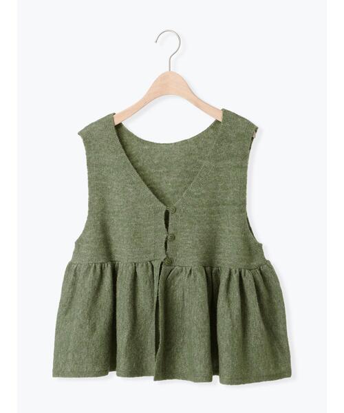 Samansa Mos2（サマンサ モスモス）の「Vネック裾フリル前後2WAYニットベスト（ベスト・レディース・ピンク/モカ/キナリ/グリーン・F）」の6枚目の写真