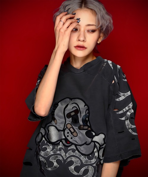 GALFY(ガルフィー)の「GA×GALFY-ぼろぼろとらいばりゅTee(Tシャツ/カットソー・メンズ・ホワイト/チャコール・M/L/XL)」の2枚目の写真