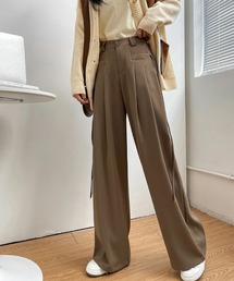 レディース サイドリボン ツータックセミワイドスラックスパンツ オフィスカジュアル
