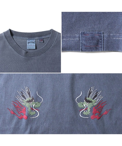 HOUSTON（ヒューストン）の「HOUSTON ピグメントロングTシャツ(DROGON)（Tシャツ/カットソー・メンズ・ネイビー/ナチュラル/マスタード/ブラック・MEDIUM/X-LARGE/LARGE/XX-LARGE）」の8枚目の写真