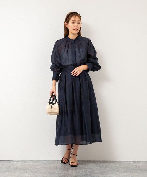 【未使用タグ付き】NOLLEY'S ウォッシャブルタックフレアシアースカート セール】《セットアップ対応》ウォッシャブルタックフレアシアー