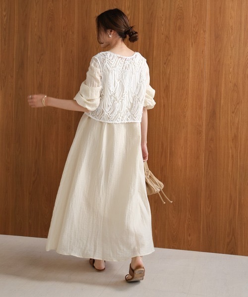 STRATA レースワンピ＋ベスト セール】バテンレースベスト＋ギャザースリーブワンピースセット