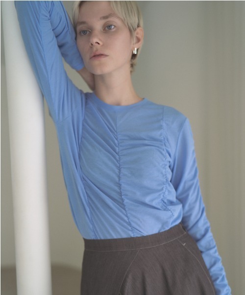 Muel Chic(ミュエルシック)の「Pickl gather CS ピックルギャザーカットソー(Tシャツ/カットソー・レディース・ホワイト/スカイブルー/ブラック/グリーン・FREE)」の21枚目の写真