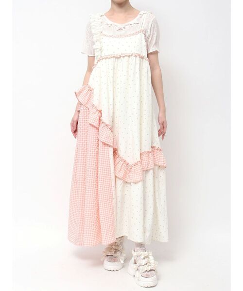 flower check アシメワンピース グリーン