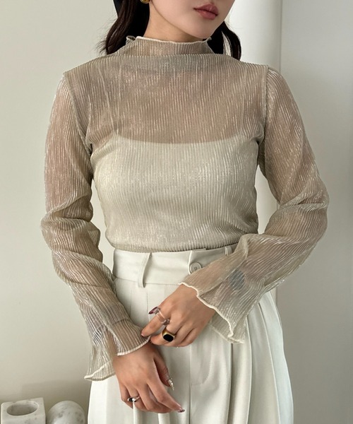 efill（エフィル）の「ハイネック シアー 光沢 インナー トップス（Tシャツ/カットソー・レディース・ベージュ/ブラック・FREE）」の9枚目の写真