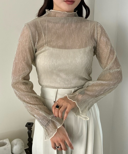 efill（エフィル）の「ハイネック シアー 光沢 インナー トップス（Tシャツ/カットソー・レディース・ベージュ/ブラック・FREE）」の10枚目の写真