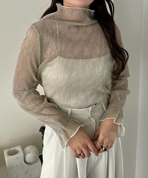 efill（エフィル）の「ハイネック シアー 光沢 インナー トップス（Tシャツ/カットソー・レディース・ベージュ/ブラック・FREE）」の11枚目の写真