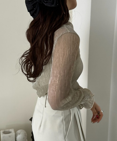 efill（エフィル）の「ハイネック シアー 光沢 インナー トップス（Tシャツ/カットソー・レディース・ベージュ/ブラック・FREE）」の12枚目の写真