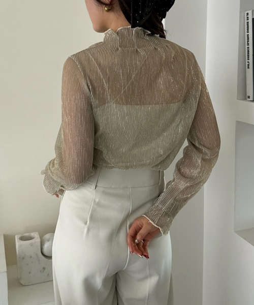 efill（エフィル）の「ハイネック シアー 光沢 インナー トップス（Tシャツ/カットソー・レディース・ベージュ/ブラック・FREE）」の13枚目の写真