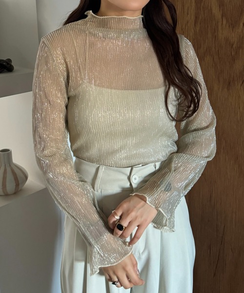 efill（エフィル）の「ハイネック シアー 光沢 インナー トップス（Tシャツ/カットソー・レディース・ベージュ/ブラック・FREE）」の15枚目の写真