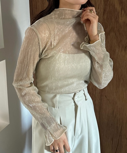 efill（エフィル）の「ハイネック シアー 光沢 インナー トップス（Tシャツ/カットソー・レディース・ベージュ/ブラック・FREE）」の16枚目の写真