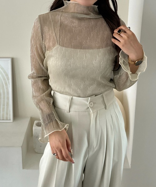 efill（エフィル）の「ハイネック シアー 光沢 インナー トップス（Tシャツ/カットソー・レディース・ベージュ/ブラック・FREE）」の17枚目の写真