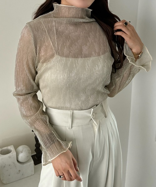 efill（エフィル）の「ハイネック シアー 光沢 インナー トップス（Tシャツ/カットソー・レディース・ベージュ/ブラック・FREE）」の18枚目の写真