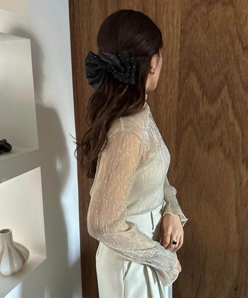 efill（エフィル）の「ハイネック シアー 光沢 インナー トップス（Tシャツ/カットソー・レディース・ベージュ/ブラック・FREE）」の5枚目の写真