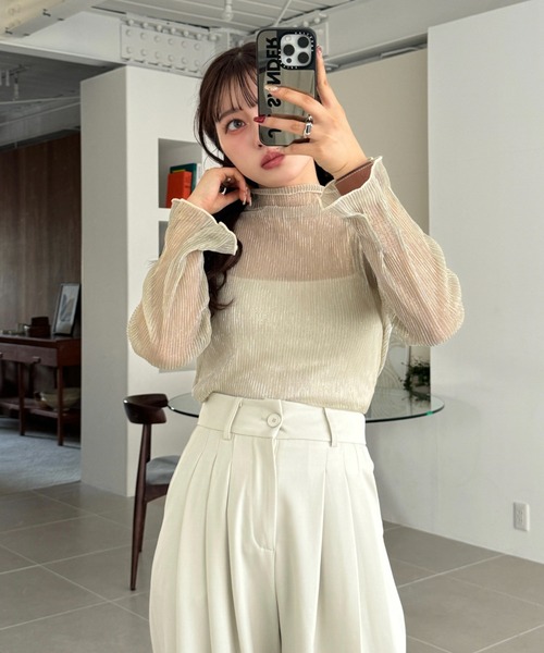 efill（エフィル）の「ハイネック シアー 光沢 インナー トップス（Tシャツ/カットソー・レディース・ベージュ/ブラック・FREE）」の20枚目の写真