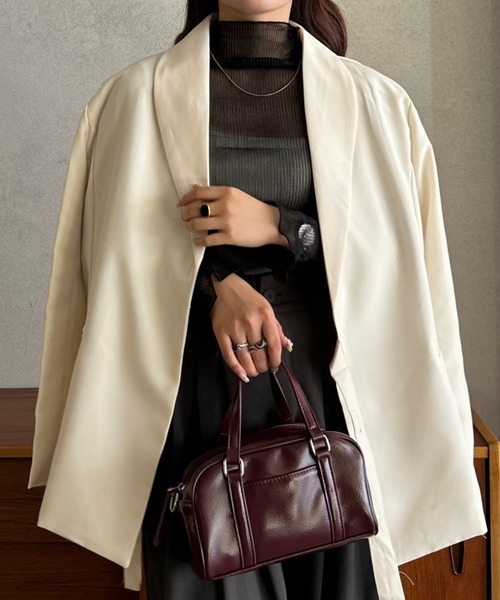 efill（エフィル）の「ハイネック シアー 光沢 インナー トップス（Tシャツ/カットソー・レディース・ベージュ/ブラック・FREE）」の21枚目の写真