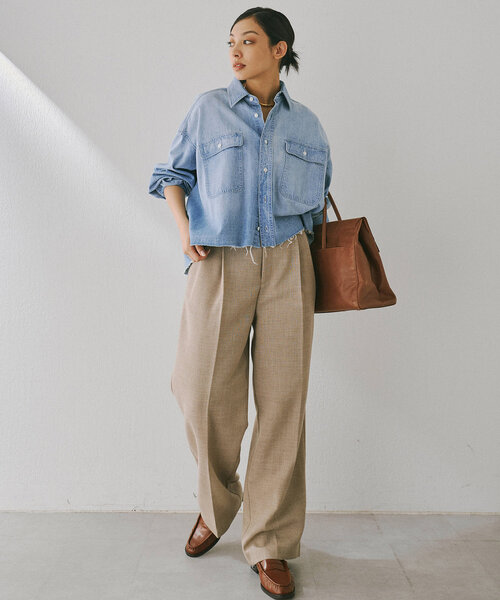 Whim Gazette（ウィムガゼット）の「ジュートライクタックパンツ（スラックス・レディース・ベージュ/ブラック・34/38/36）」の14枚目の写真