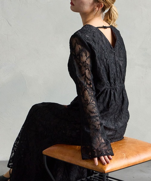 WEB限定】総レースロングスリーブフレアパーティードレス 結婚式